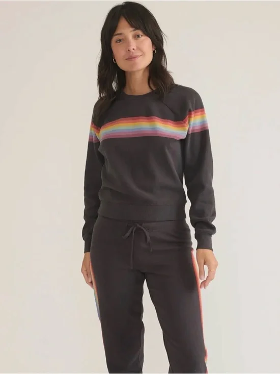 Marine Layer Rainbow Stripe Raglan Sweatshirt Charcoal Crewneck XS - Picture 8 of 9